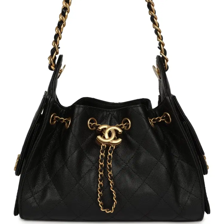 Pre-owned Chanel Mini 25 Hobo Bag Black Caviar Antique Gold Hardware-Hover-Image