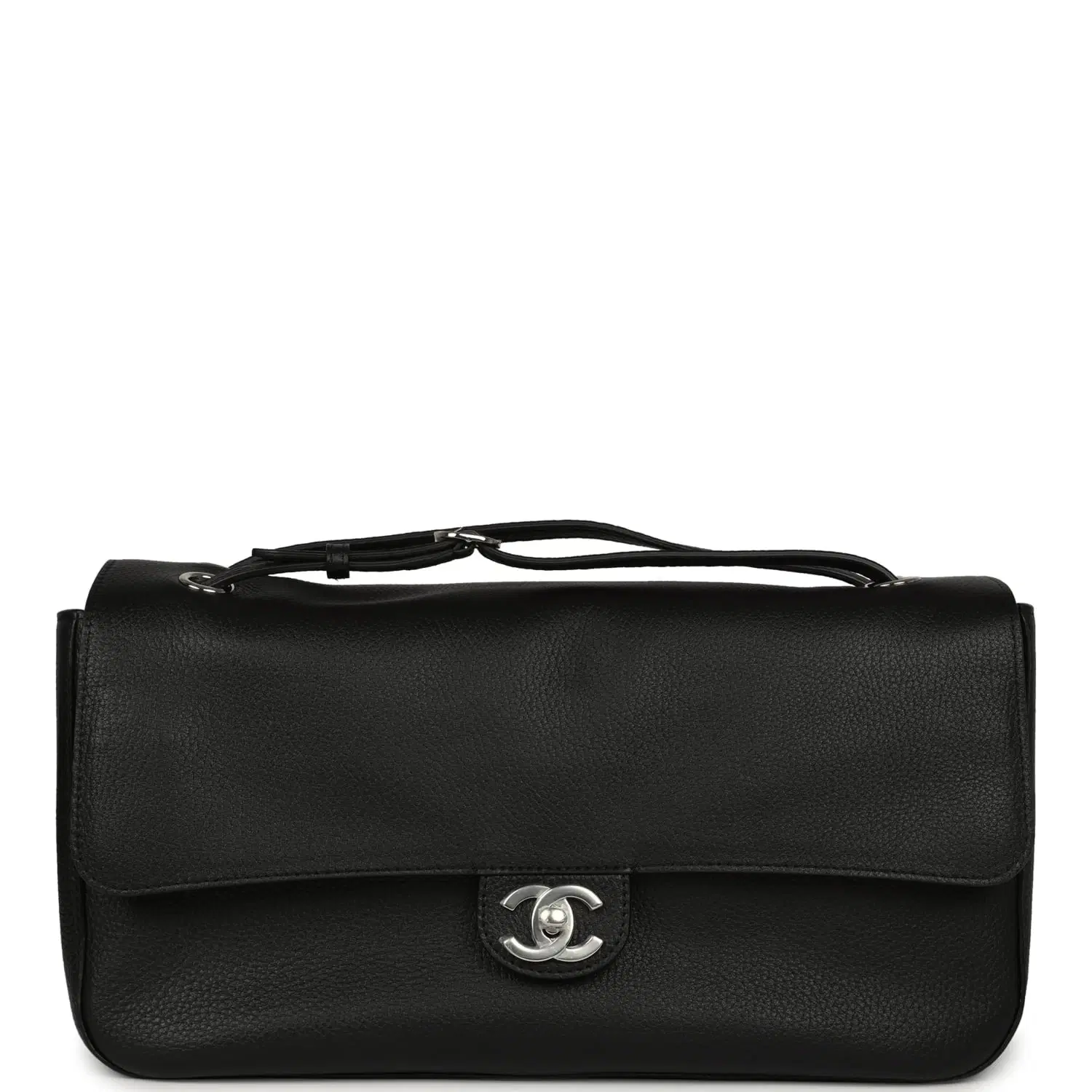 Chanel Maxi "Souplissimo" Small Flap Bag Black Grained Calfskin Silver Hardware