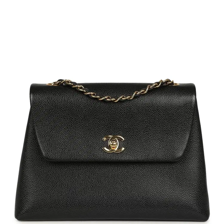 Vintage Chanel Medium Shoulder Bag Black Caviar Gold Hardware-Hover-Image