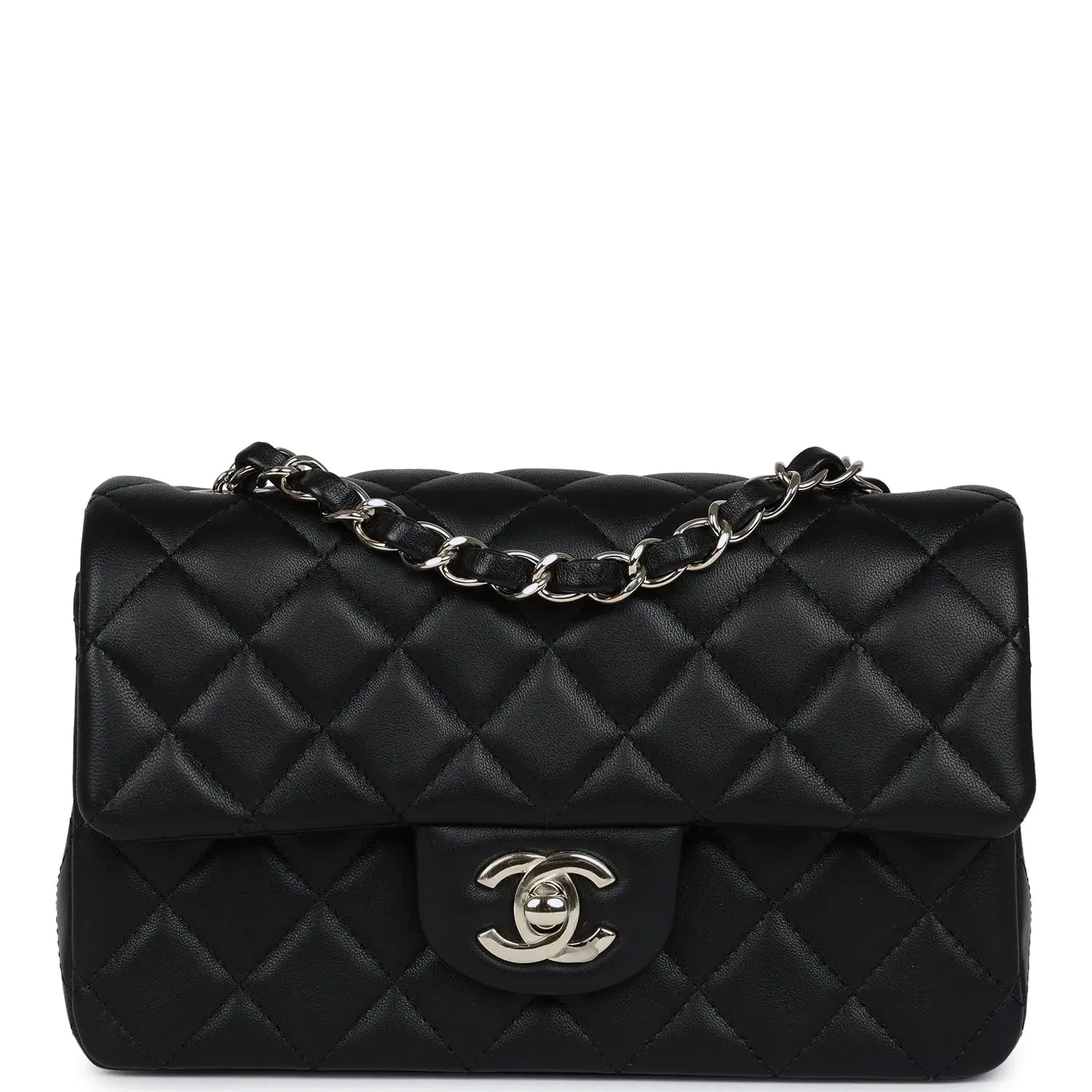 Pre-owned Chanel Mini Classic Rectangular Flap Bag Black Lambskin Light Gold Hardware