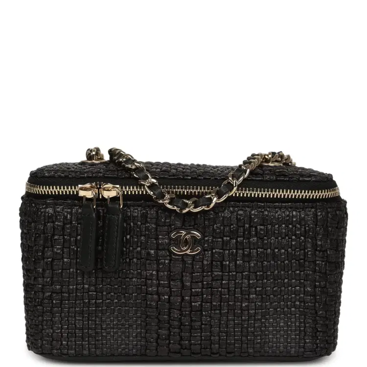 Chanel Small Vanity Case Black Raffia Light Gold Hardware-Hover-Image