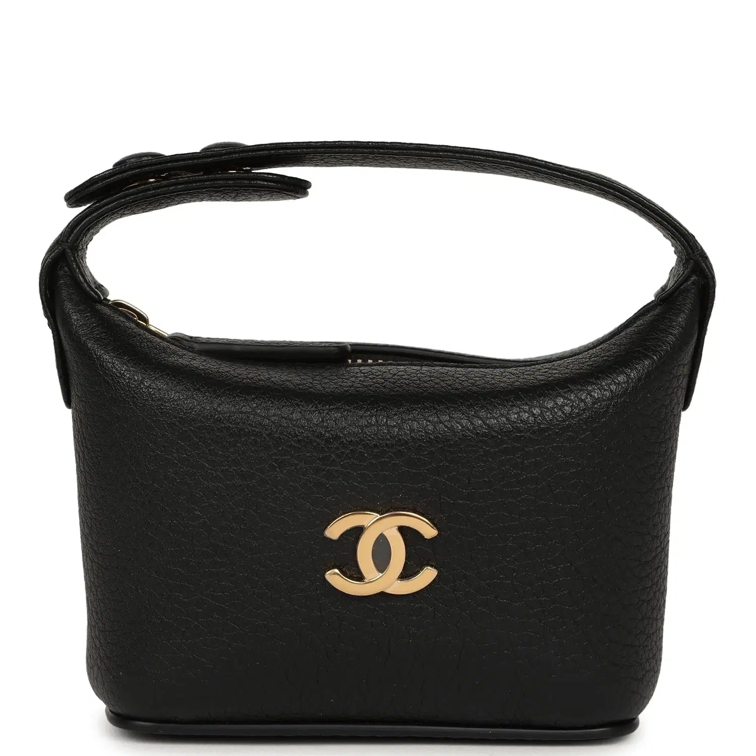 Chanel Micro Top Handle Round Hobo Pouch Black Grained Calfskin Gold Hardware