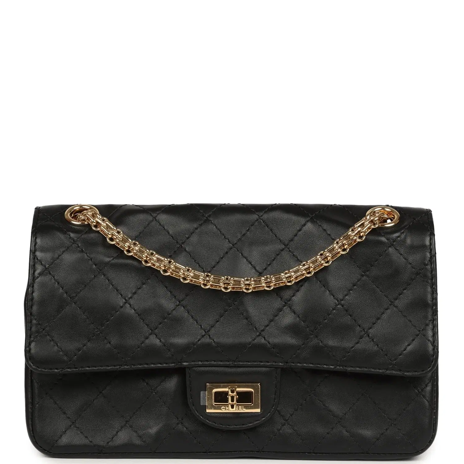 Chanel Small "Crush" Reissue 225 2.55 Double Flap Bag Black Lambskin Gold Hardware