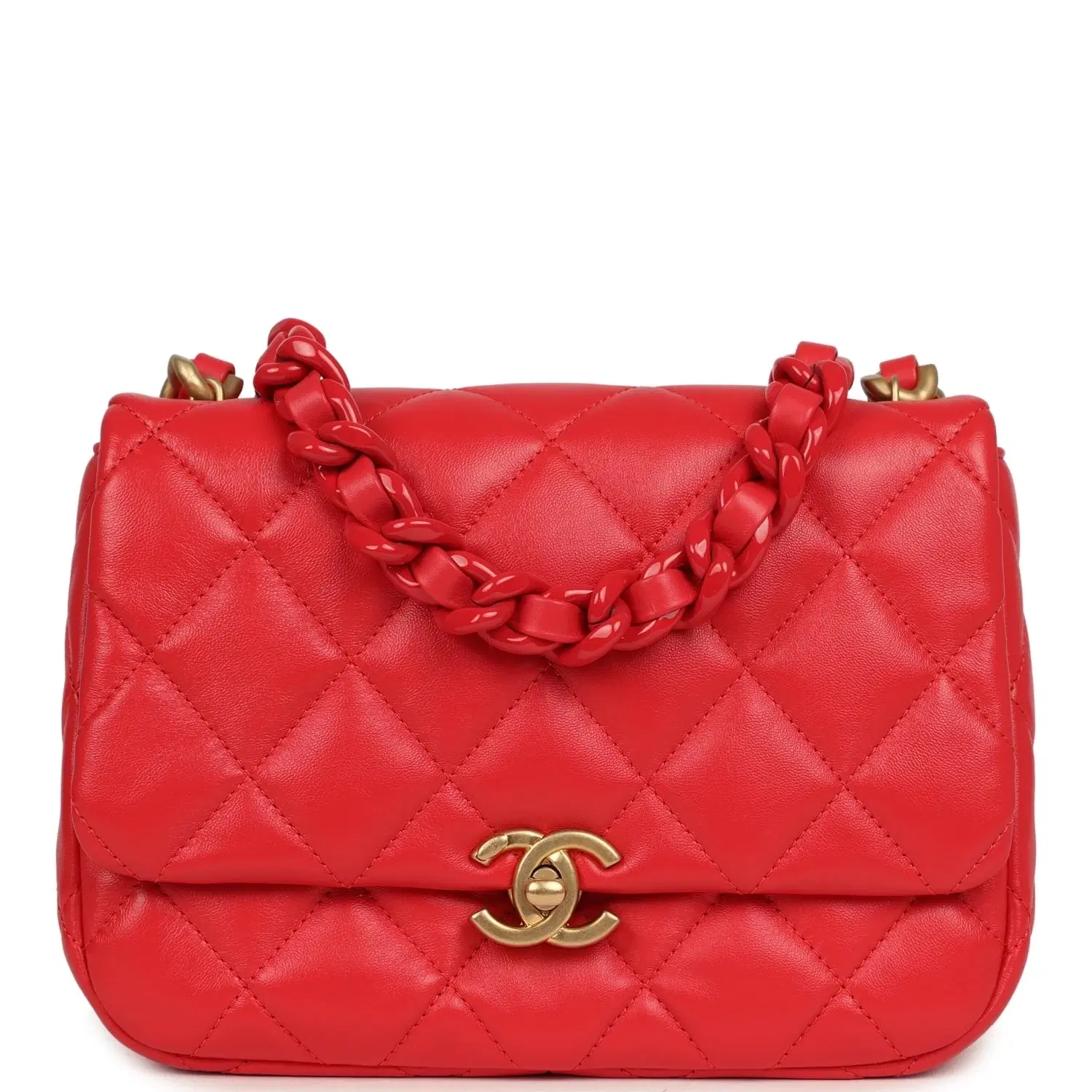 Chanel Small Flap Bag Red Lambskin Red Enamel Antique Gold Hardware