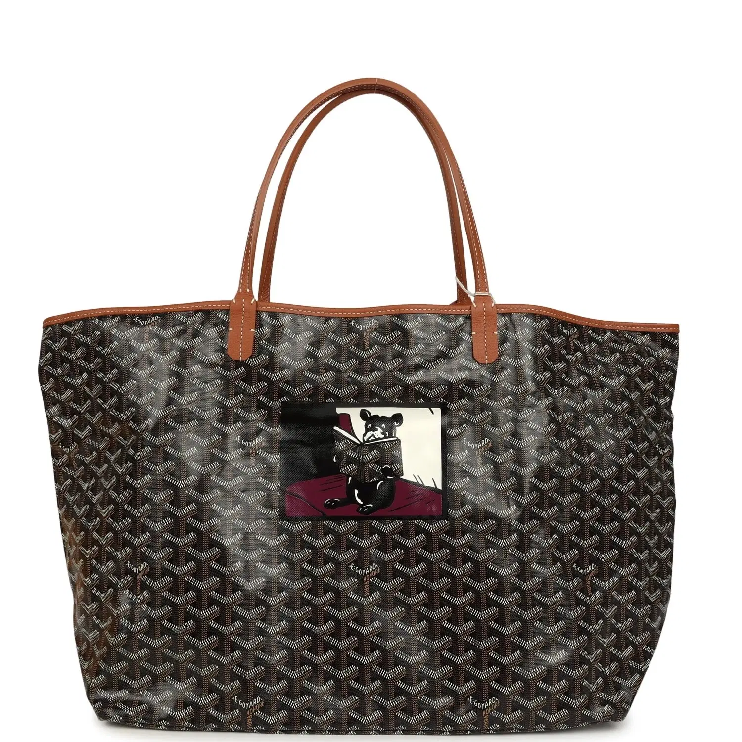 Goyard Goyardine "Hulot Dog" Black and Brown Saint Louis GM Tote Bag Palladium Hardware