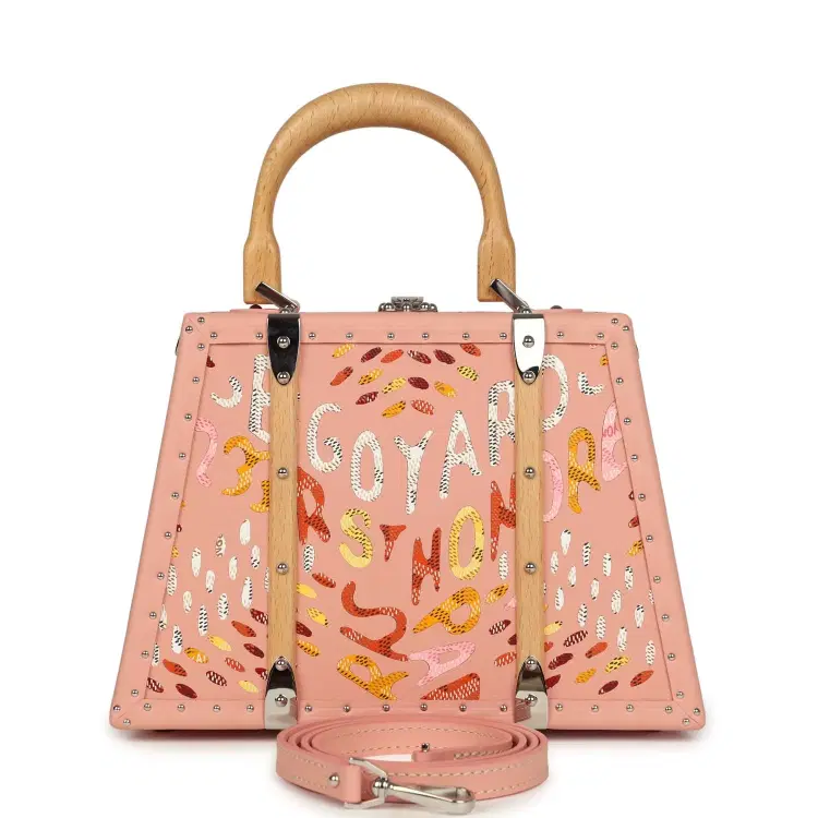 Goyard Goyardine Canvas Saigon Mini Marquetry Trunk Bag Powder Pink Chevroches Calfskin Palladium Hardware-Hover-Image