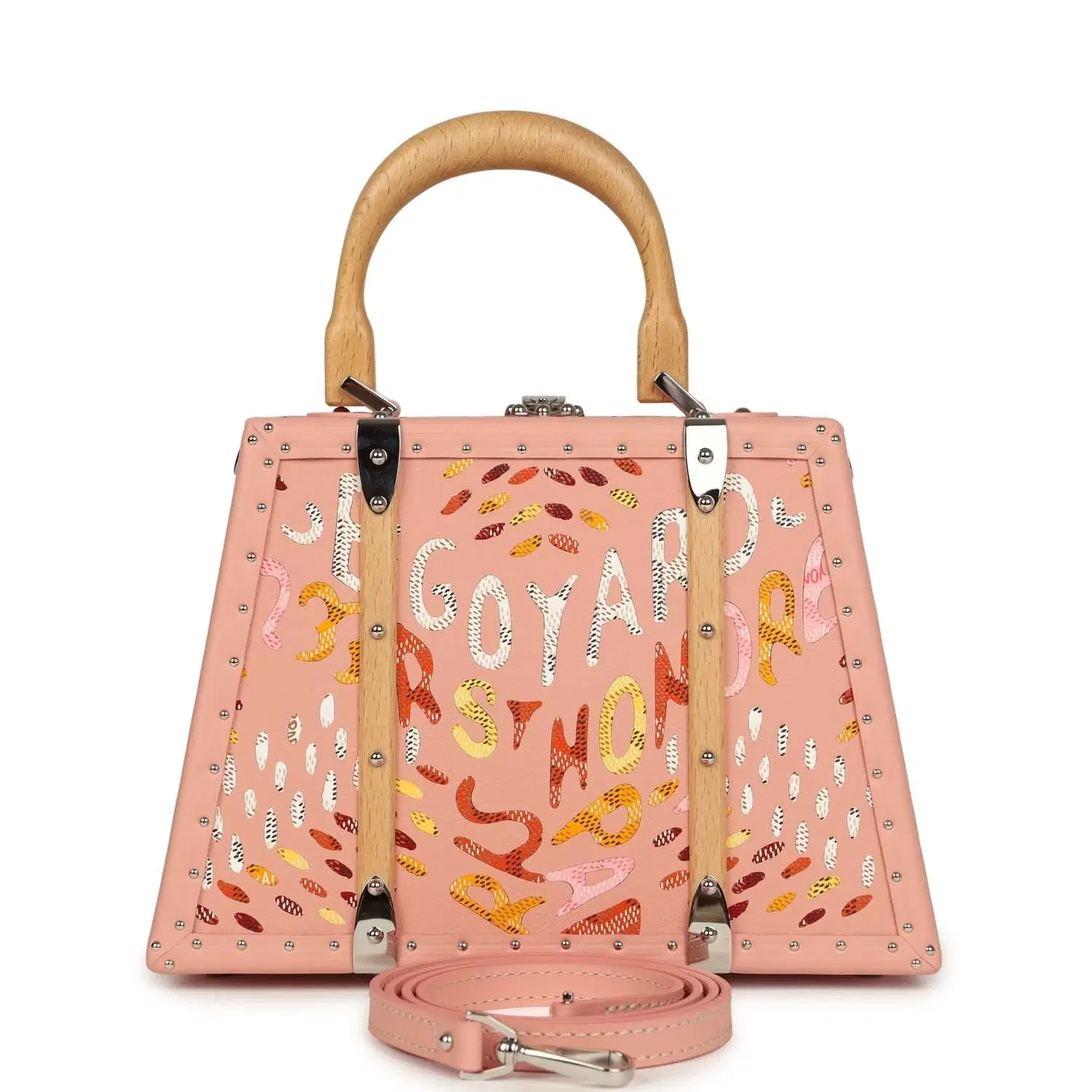 Goyard Goyardine Canvas Saigon Mini Marquetry Trunk Bag Powder Pink Chevroches Calfskin Palladium Hardware