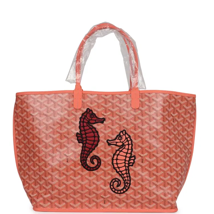 Goyard Goyardine Coral Anjou PM Embroidered Seahorse Bag Palladium Hardware-Hover-Image