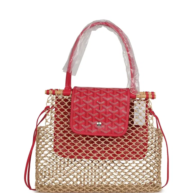 Goyard Goyardine Canvas Fuchsia Aligre Bag Raffia Net Palladium Hardware-Hover-Image