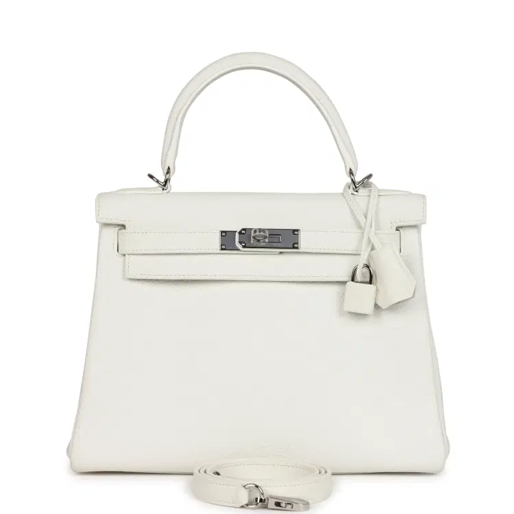 Hermes Kelly Retourne 28 White Clemence Palladium Hardware-Hover-Image