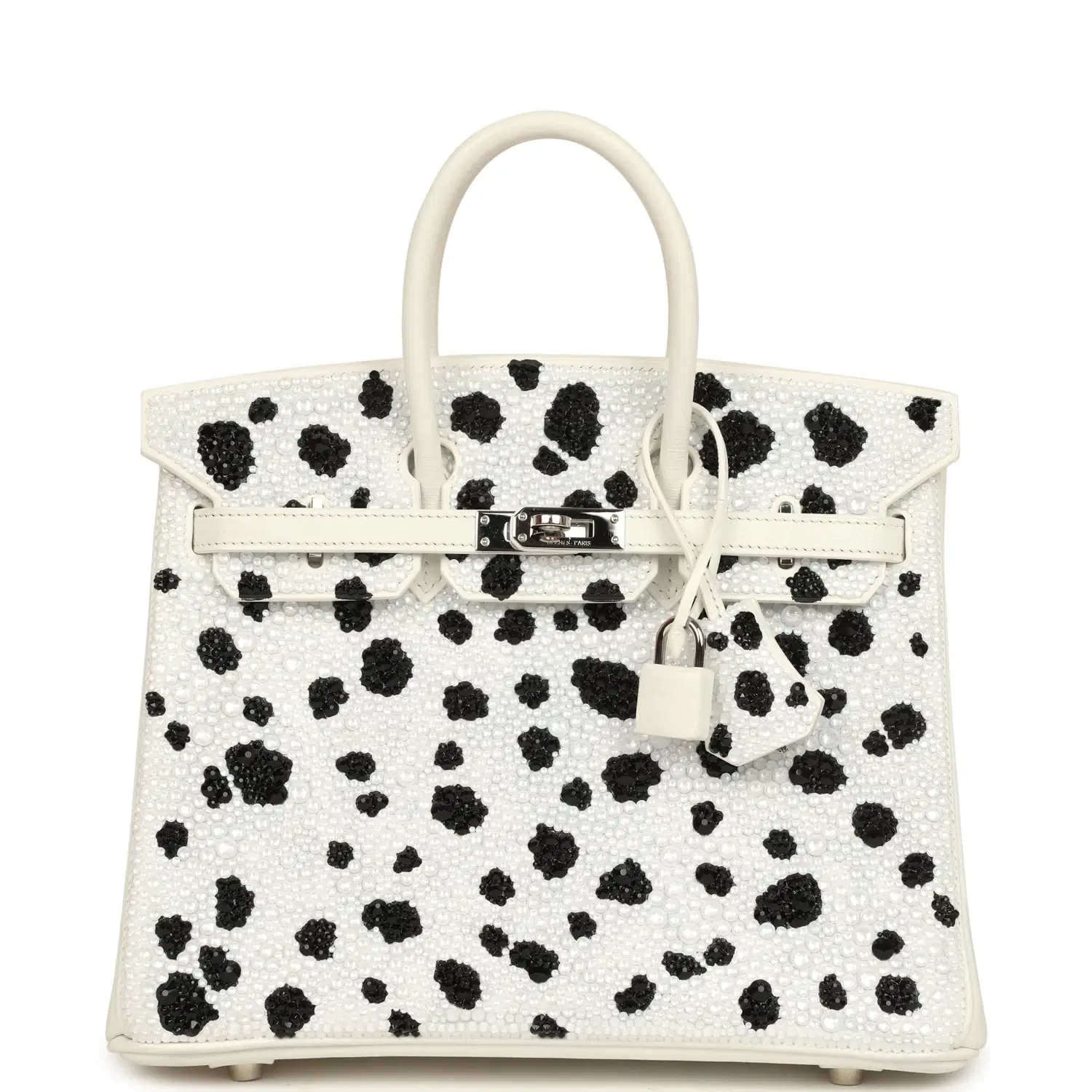 Custom "Dalmatian" Swarovski Crystal Hermès Birkin 25 White Epsom Palladium Hardware