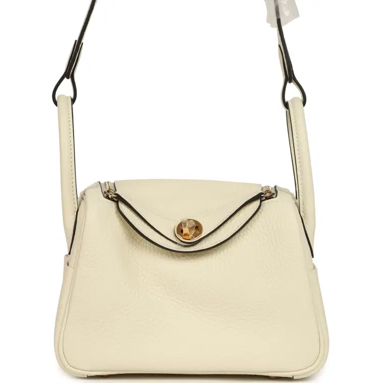 Hermes Mini Lindy II Cream Clemence Gold Hardware-Hover-Image