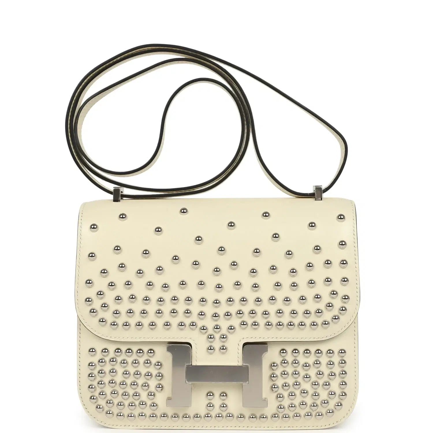 Hermes Constance 18 Clouté Cream Box Palladium Hardware