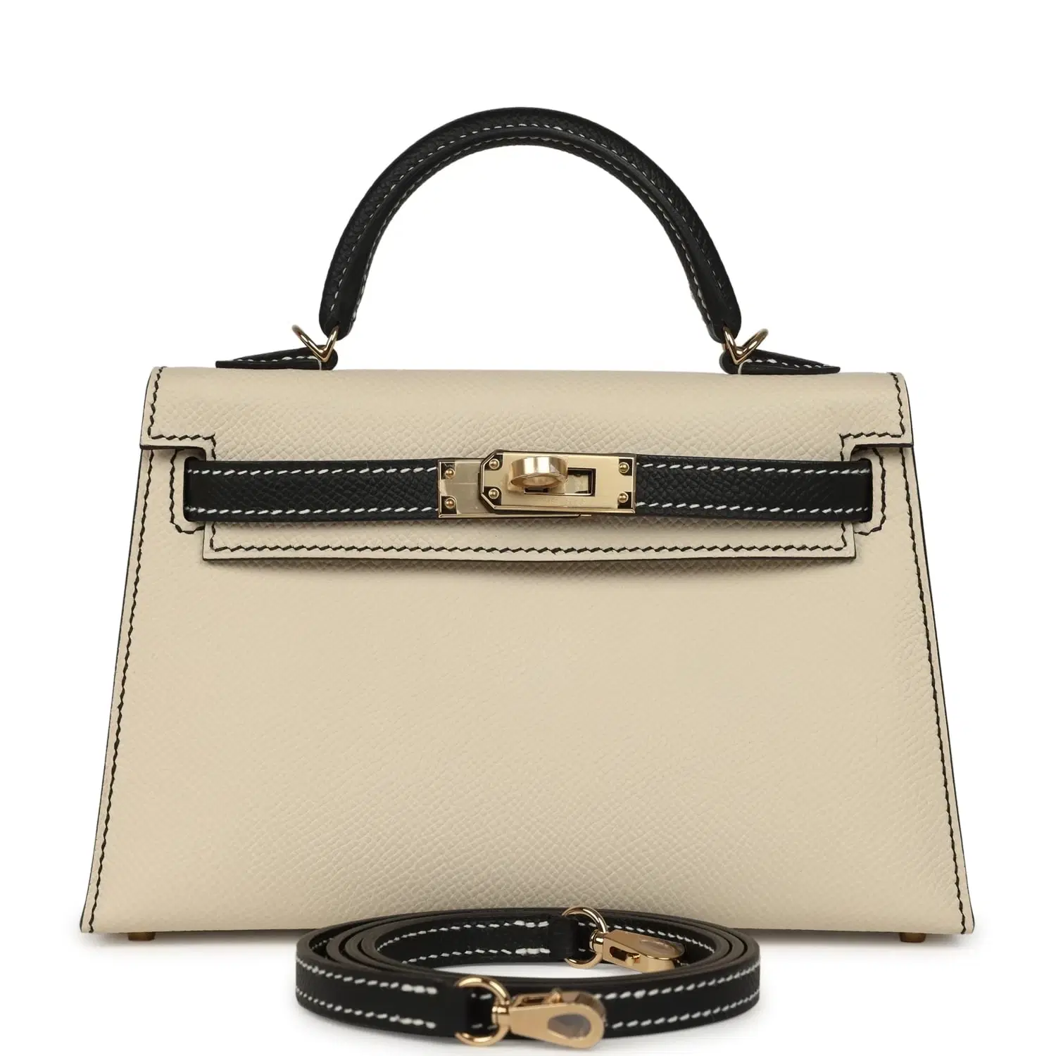 Hermes Special Order (HSS) Kelly Sellier 20 Craie and Black Epsom Permabrass Hardware