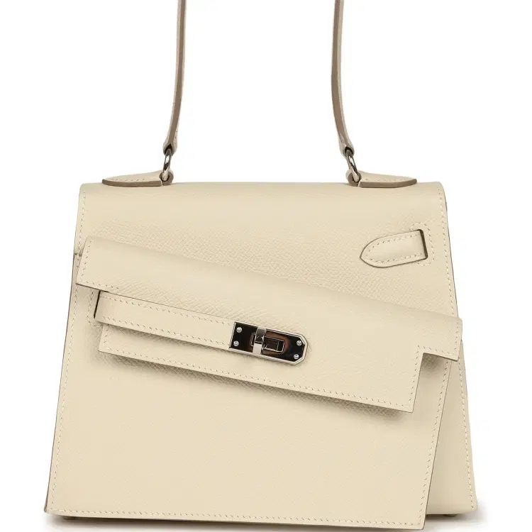 Pre-owned Hermes Kelly Sellier en Desordre 20 Craie Epsom Palladium Hardware-Hover-Image