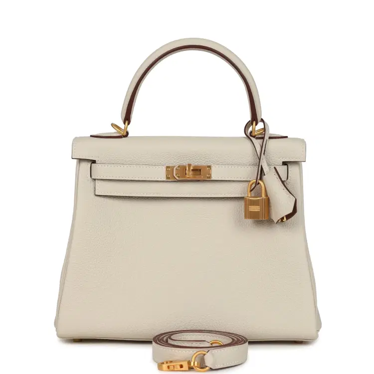 Hermes Special Order (HSS) Kelly Retourne 25 Craie Verso Togo Brushed Gold Hardware-Hover-Image