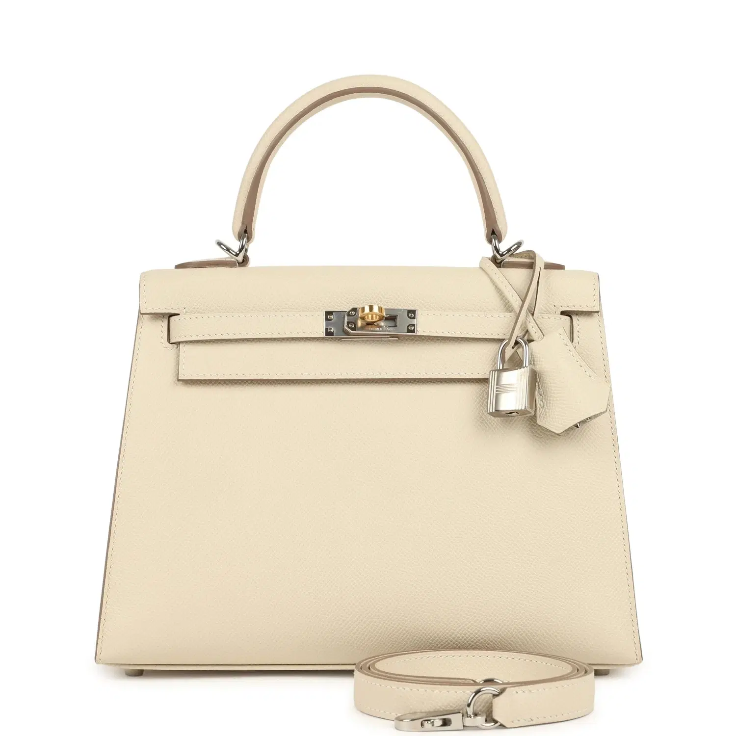 Hermes Kelly Sellier 25 Craie Epsom Electrum Hardware