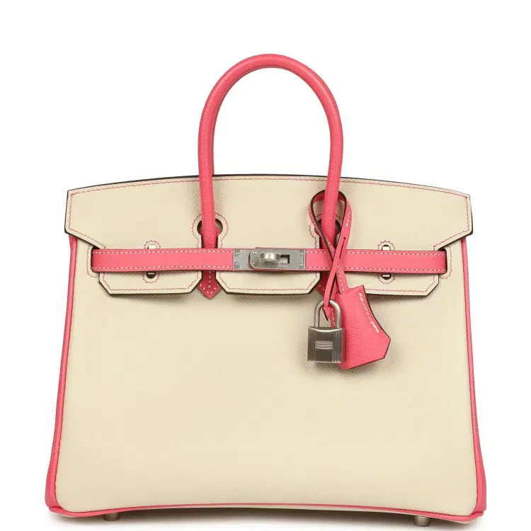 Hermes Special Order (HSS) Birkin 25 Craie and Rose Azalee Epsom Brushed Palladium Hardware-Hover-Image