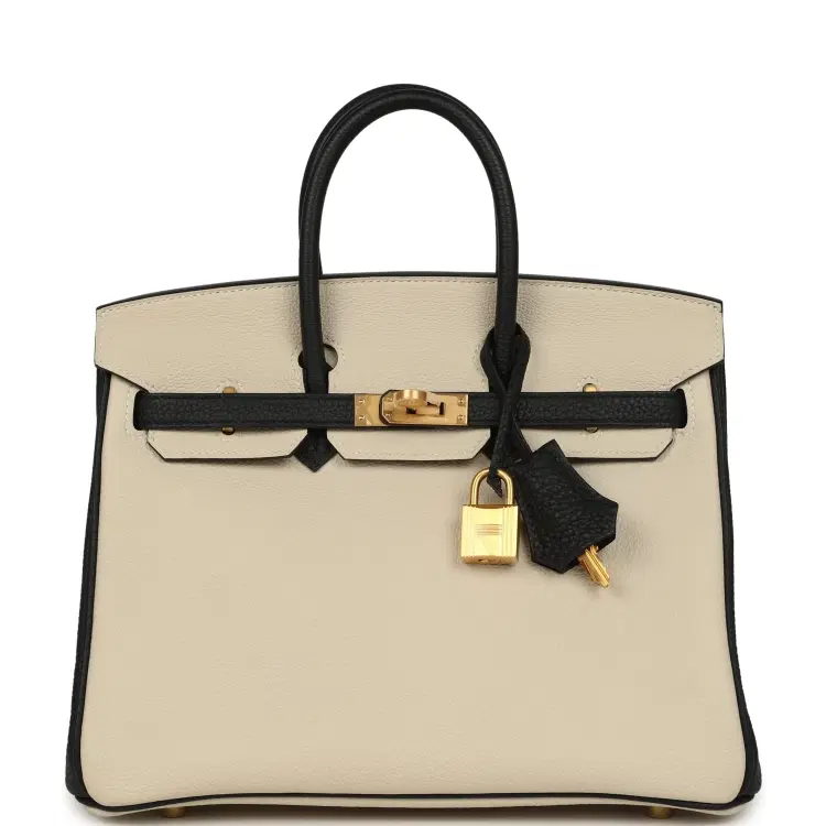 Hermes Special Order (HSS) Birkin 25 Craie and Black Togo Brushed Gold Hardware-Hover-Image