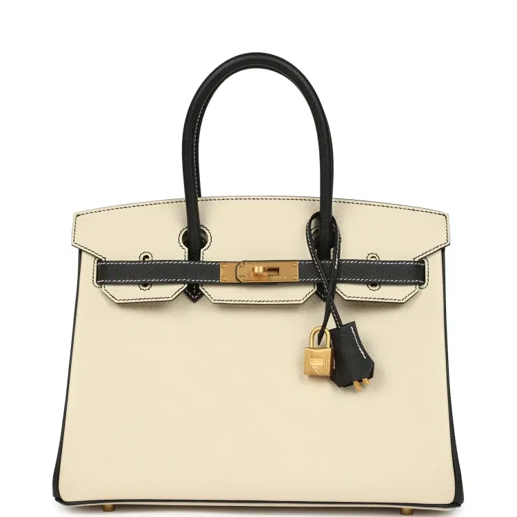 Hermes Special Order (HSS) Birkin 30 Craie and Black Epsom Brushed Gold Hardware-Hover-Image