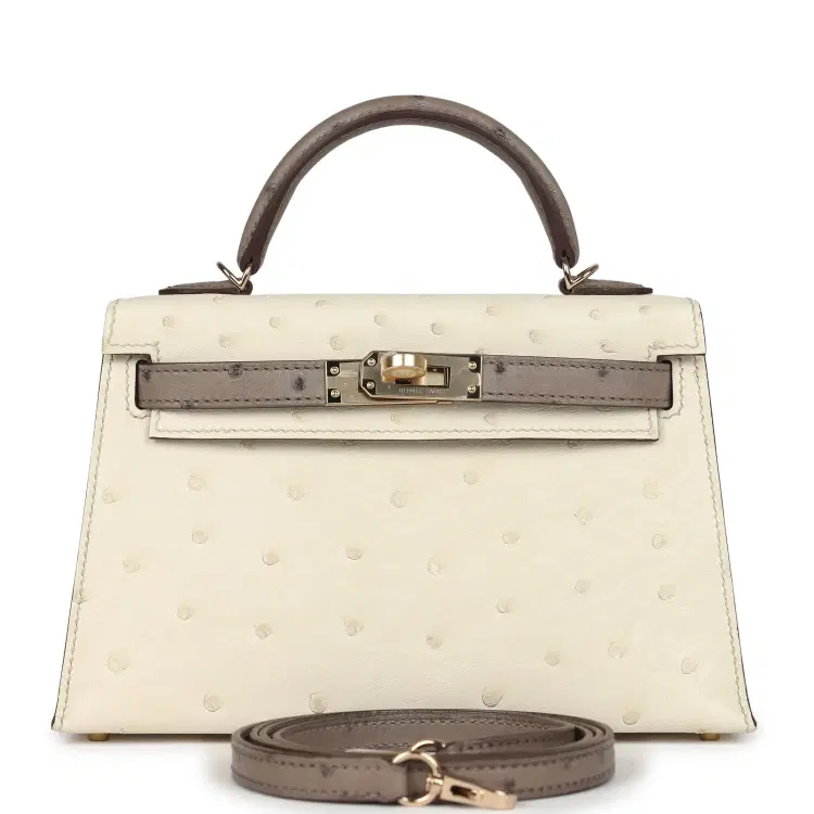 Hermes Special Order (HSS) Kelly Sellier 20 Beton and Gris Tourterelle Ostrich Permabrass Hardware-Hover-Image