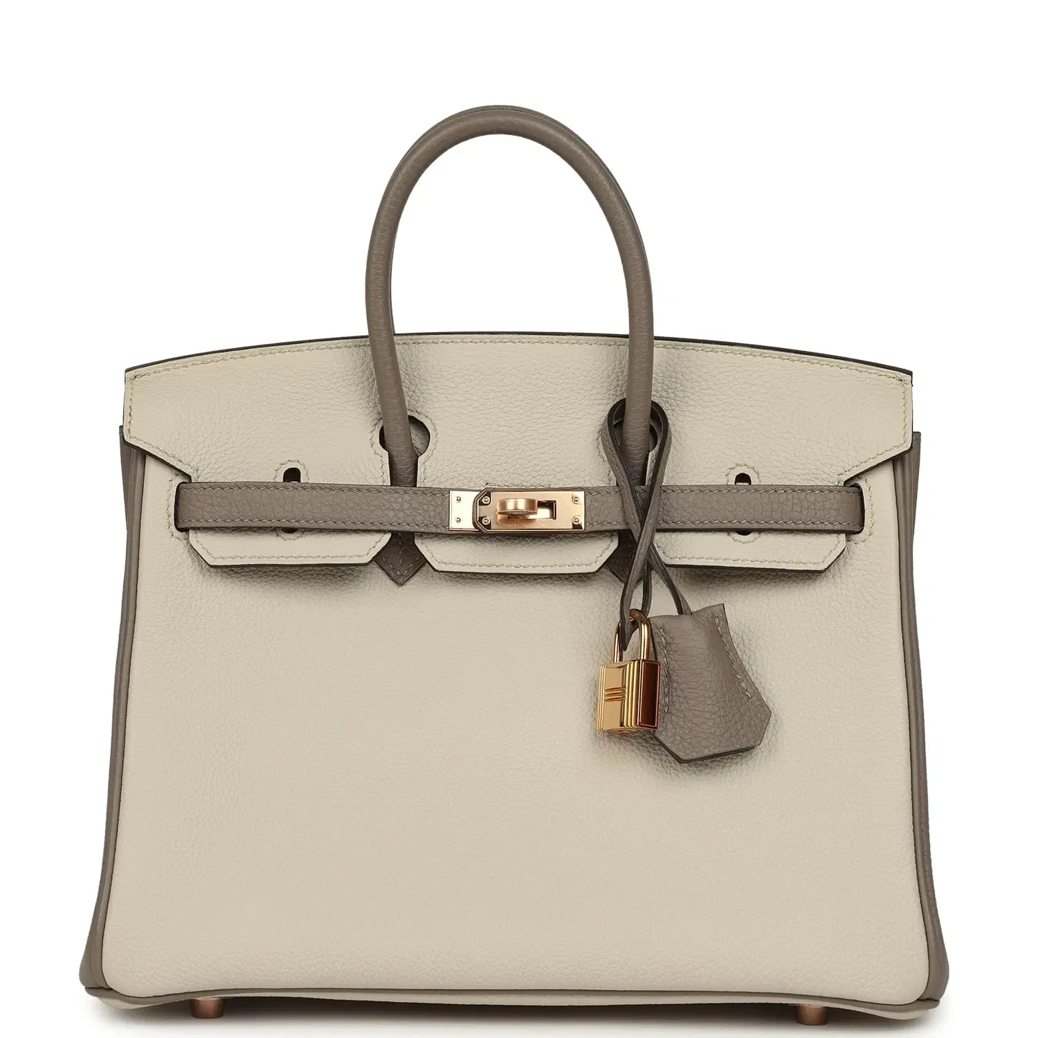 Pre-owned Hermes Special Order (HSS) Birkin 25 Beton and Gris Asphalt Togo Rose Gold Hardware