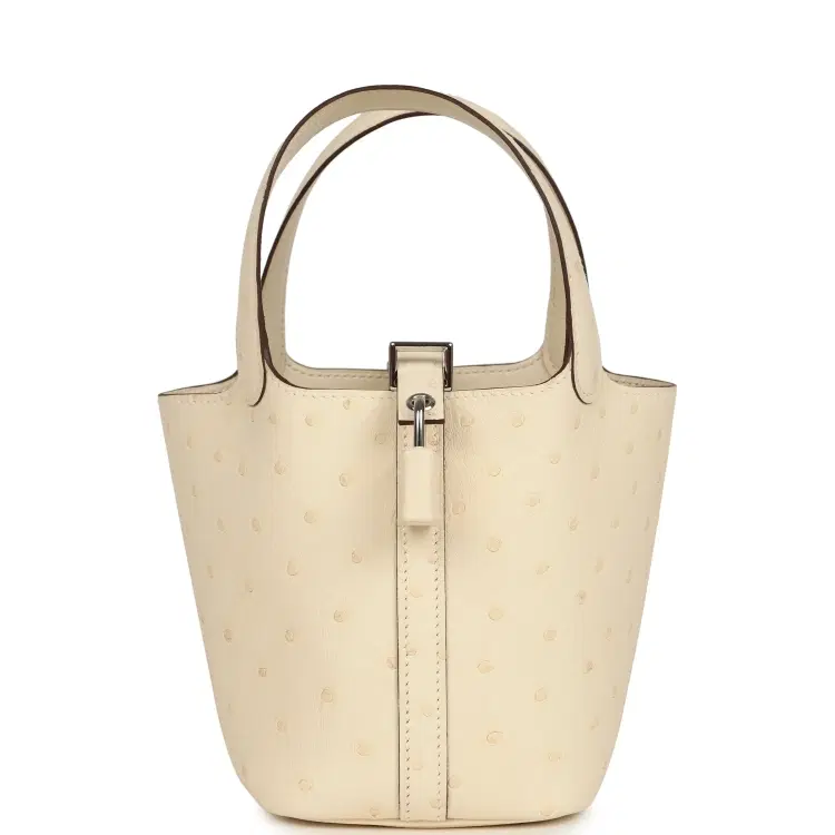 Hermes Micro Picotin Lock 14 Nata Ostrich Palladium Hardware-Hover-Image