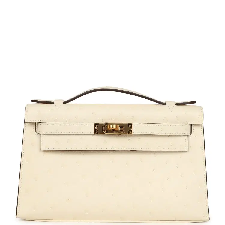Hermes Kelly Pochette Nata Ostrich Boreal Gold Hardware-Hover-Image