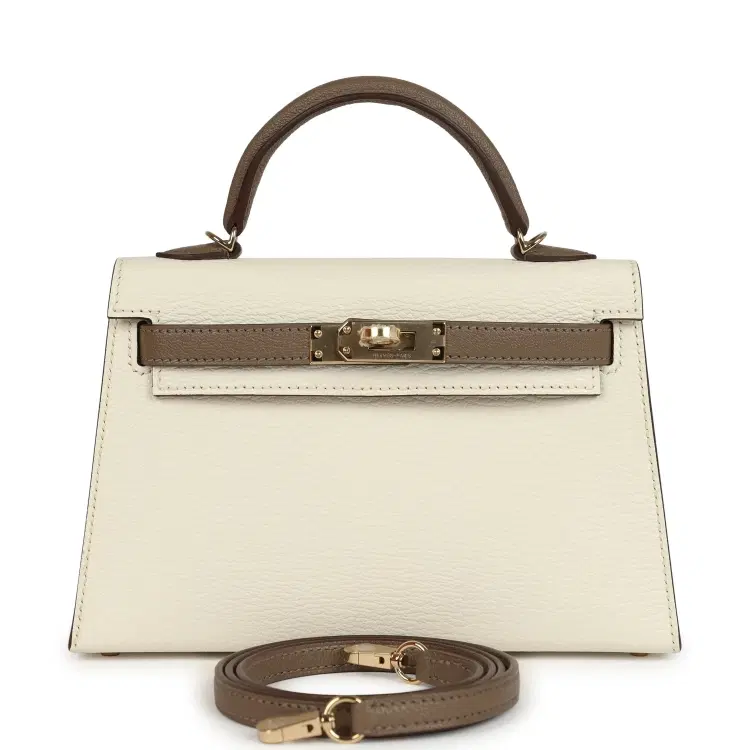 Hermes Special Order (HSS) Kelly Sellier 20 Nata and Etoupe Chevre Mysore Permabrass Hardware-Hover-Image