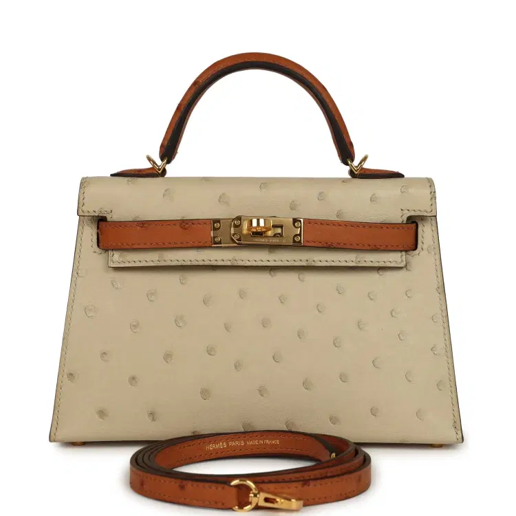 Hermes Special Order (HSS) Kelly Sellier 20 Parchemin and Cognac Ostrich Gold Hardware-Hover-Image