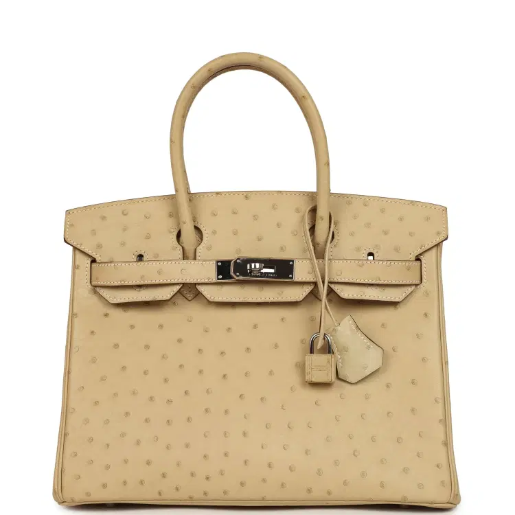 Pre-owned Hermes Birkin 30 Parchemin Ostrich Palladium Hardware-Hover-Image