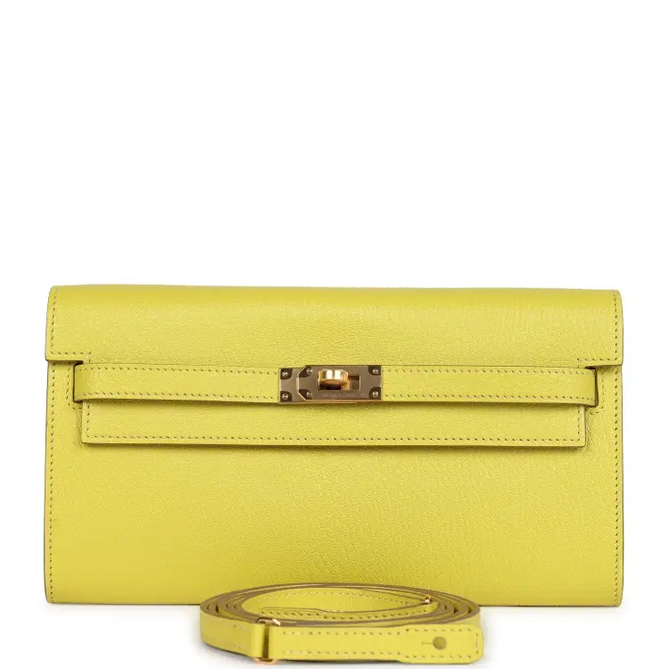 Hermes Kelly Wallet To Go Lime Chevre Mysore Gold Hardware-Hover-Image