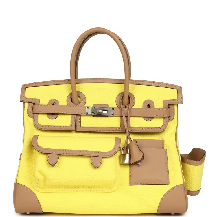 Hermes Birkin Cargo 35 Jaune Citron Toile and Chai Swift Palladium Hardware-Hover-Image