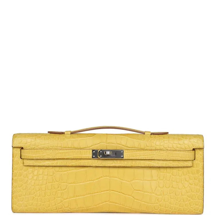 Hermes Kelly Cut Mimosa Matte Alligator Palladium Hardware-Hover-Image