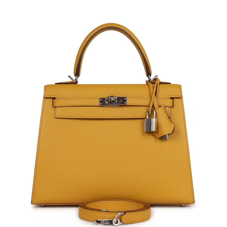 Pre-owned Hermes Kelly Sellier 25 Jaune Ambre Epsom Palladium Hardware-Hover-Image