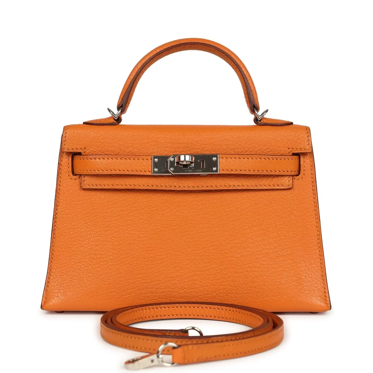 Pre-owned Hermes Kelly Sellier 20 Abricot Chevre Mysore Palladium Hardware