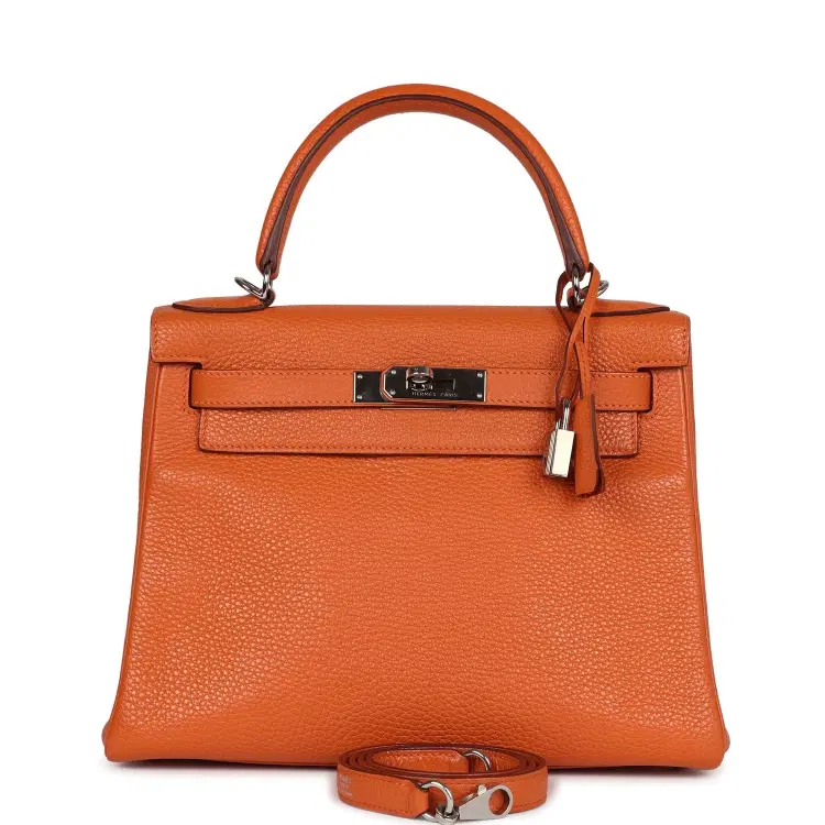 Pre-owned Hermes Kelly Retourne 28 Orange Togo Palladium Hardware-Hover-Image