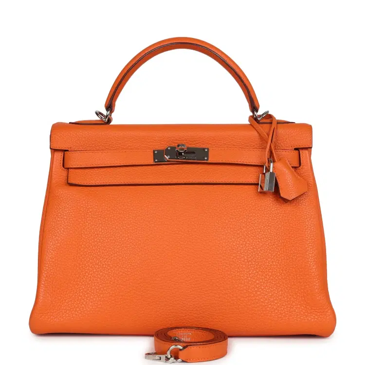 Pre-owned Hermes Kelly Retourne 32 Orange Togo Palladium Hardware-Hover-Image