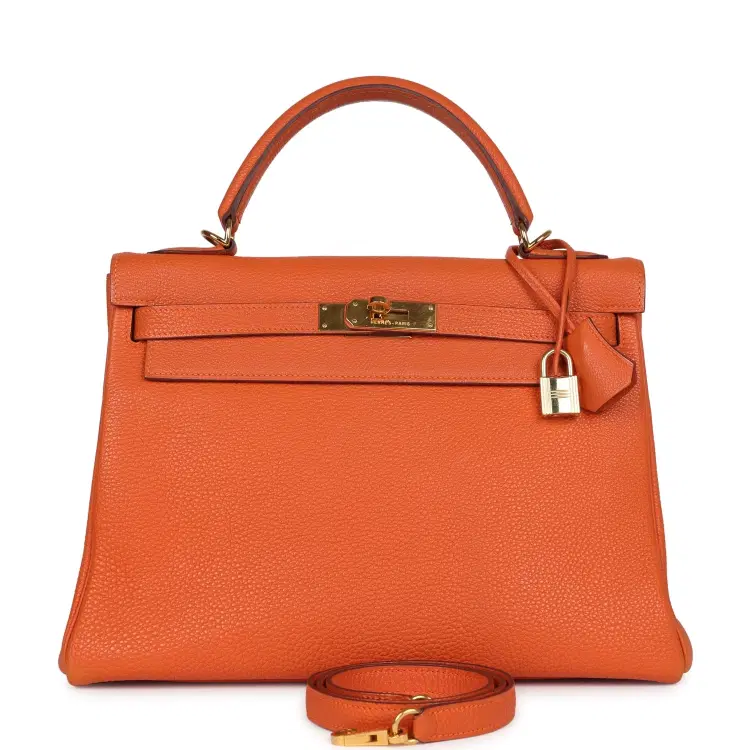 Vintage Hermes Kelly Retourne 32 Orange Togo Gold Hardware-Hover-Image