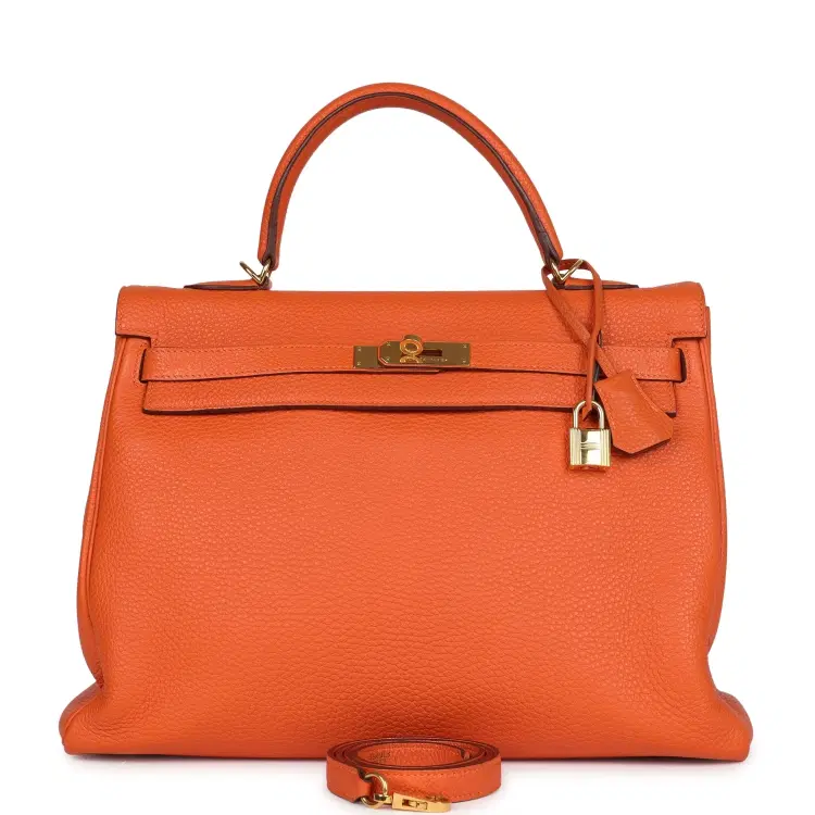 Pre-owned Hermes Kelly Retourne 35 Orange Togo Gold Hardware-Hover-Image