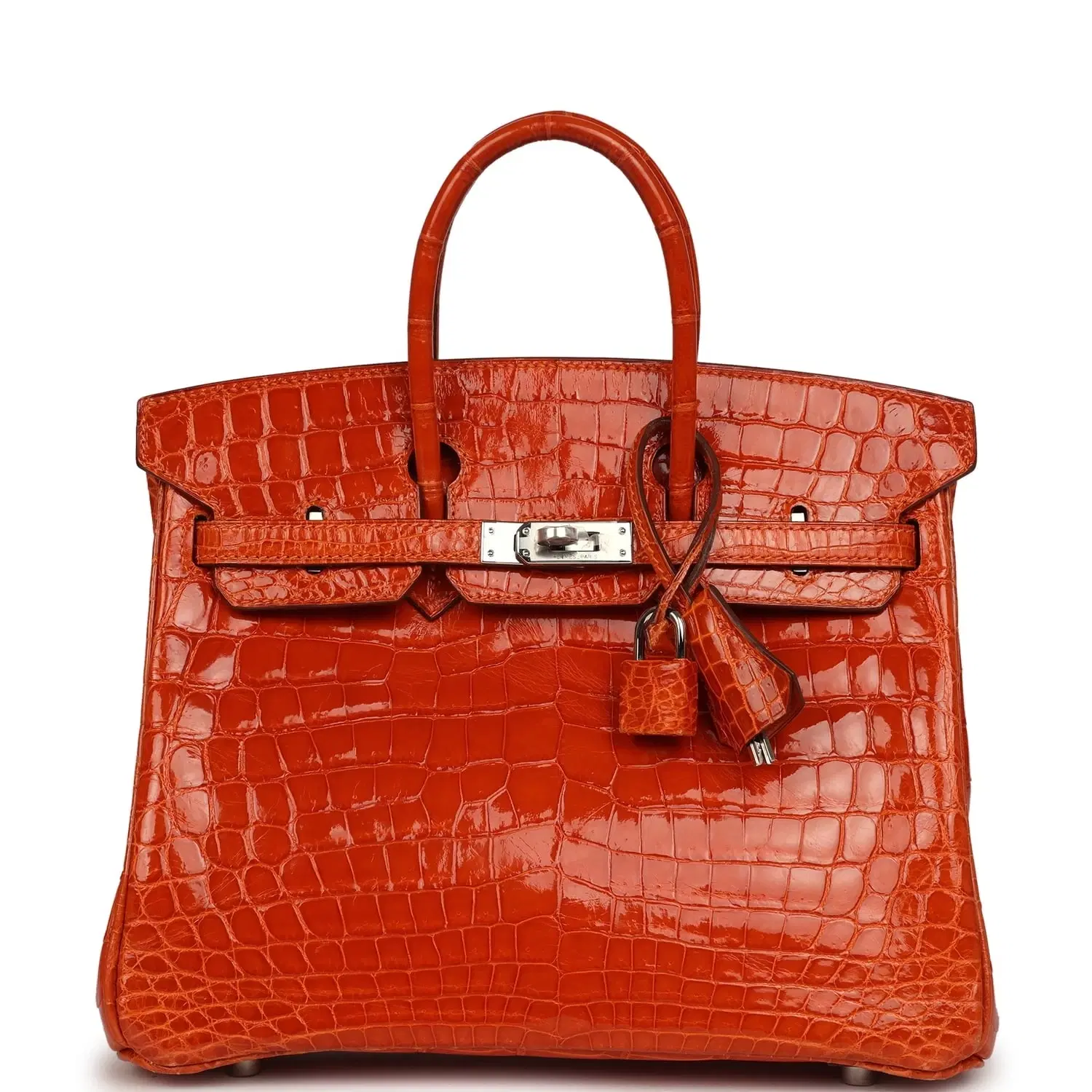 Vintage Hermes Birkin 25 Orange Shiny Niloticus Crocodile Palladium Hardware
