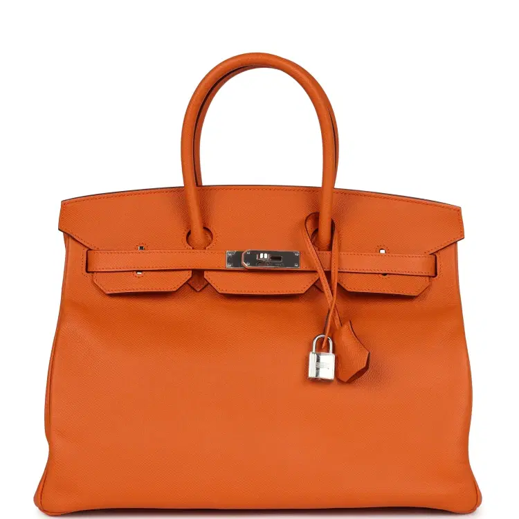 Pre-owned Hermes Birkin 35 Orange Epsom Palladium Hardware-Hover-Image