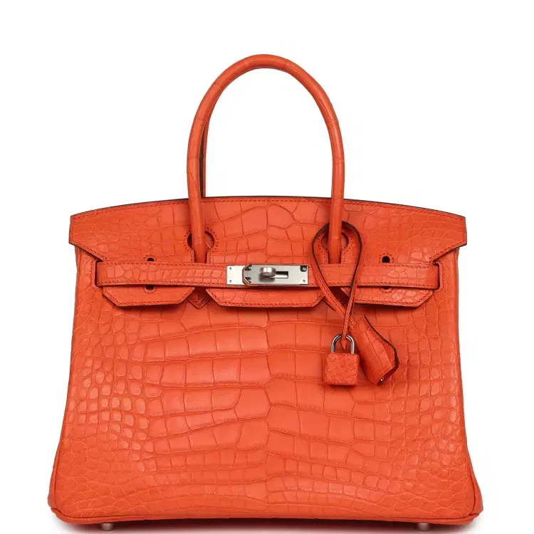 Pre-owned Hermes Birkin 30 Orange Poppy Matte Alligator Palladium Hardware-Hover-Image