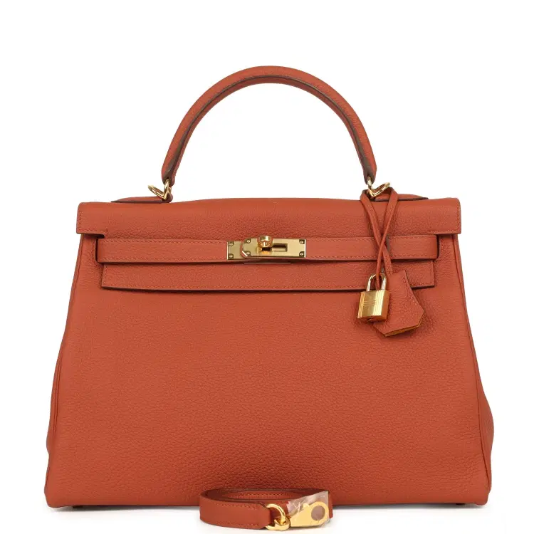 Pre-owned Hermes Special Order (HSS) Kelly Retourne 32 Cuivre Verso Togo Gold Hardware-Hover-Image