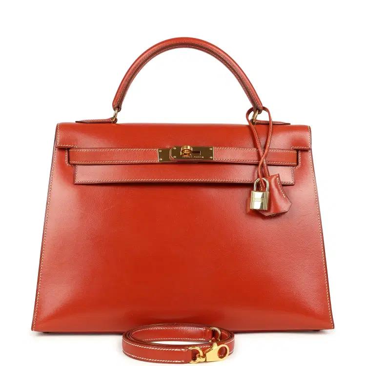 Vintage Hermes Kelly Sellier 32 Brique Box Gold Hardware-Hover-Image