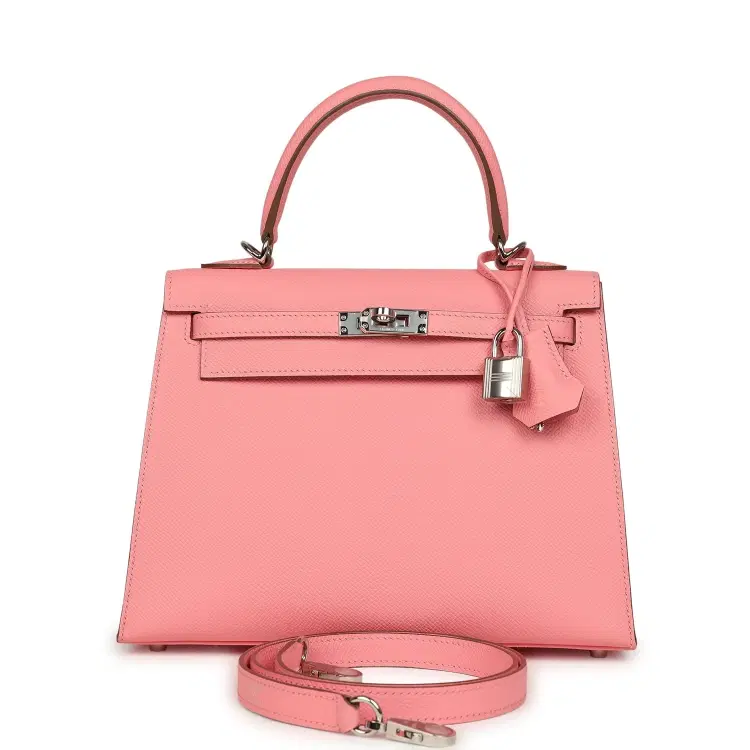 Pre-owned Hermes Kelly Sellier 25 Rose Confetti Epsom Palladium Hardware-Hover-Image