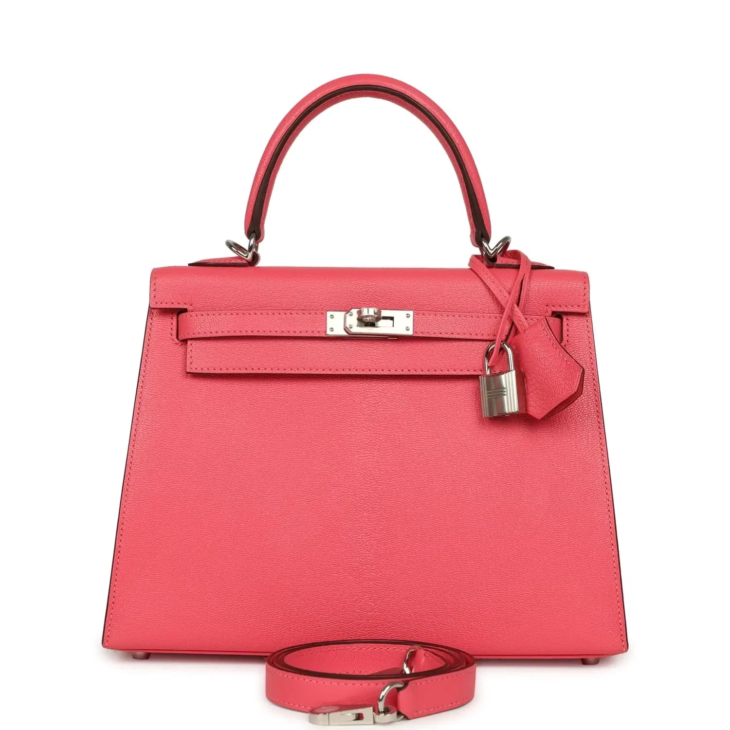 Hermes Kelly Sellier 25 Rose Lipstick Chevre Mysore Palladium Hardware