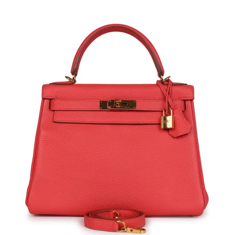 Pre-owned Hermes Kelly Retourne 28 Rose Jaipur Clemence Gold Hardware-Hover-Image