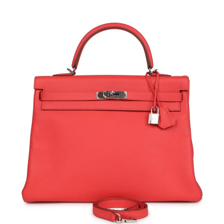 Pre-owned Hermes Retourne Kelly 35 Rose Jaipur Clemence Palladium Hardware-Hover-Image