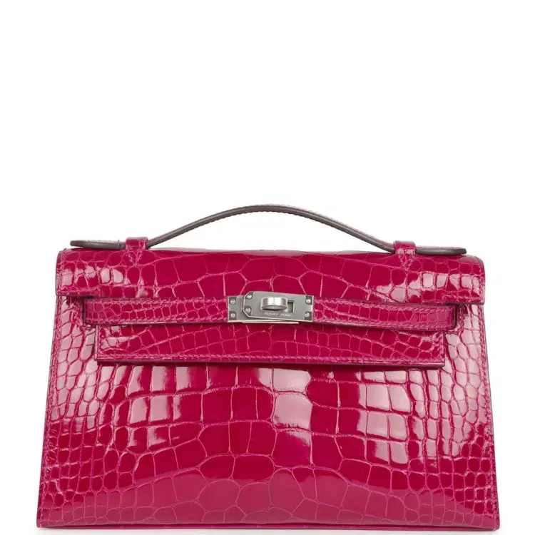 Hermes Kelly Pochette Rose Pourpre Shiny Alligator Palladium Hardware-Hover-Image
